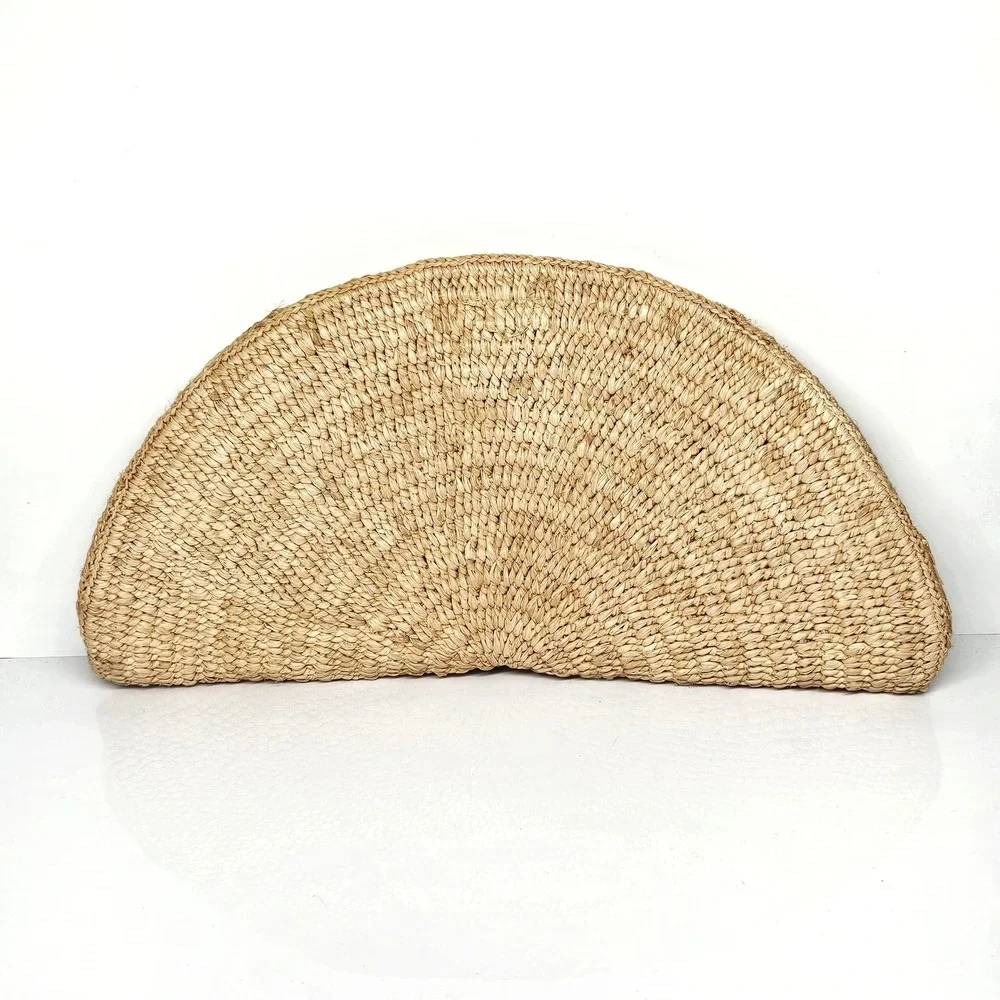 Vanessa Bruno Raffia Floral Half-Moon Clutch Bag Natural Beige - Picture 9 of 11